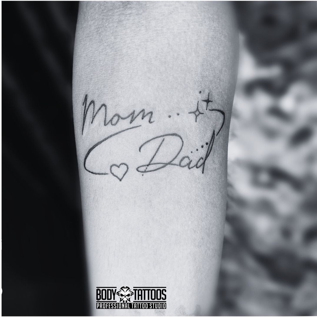 mom and dad forearm tattoo made in body tattoo studio kalyan