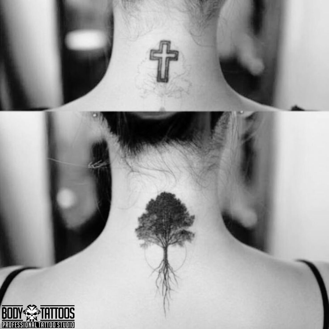 Cover up neck tattoomade in body tattoo studio kalyan