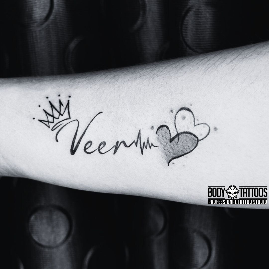 Forearm name tattoo made in body tattoo studio kalyan