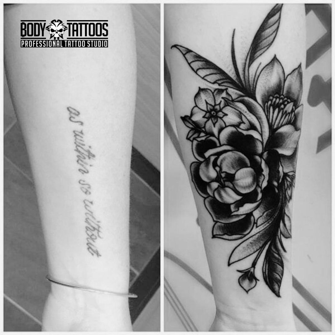 cover up tattoo on forearm made in body tattoo studio kalyan